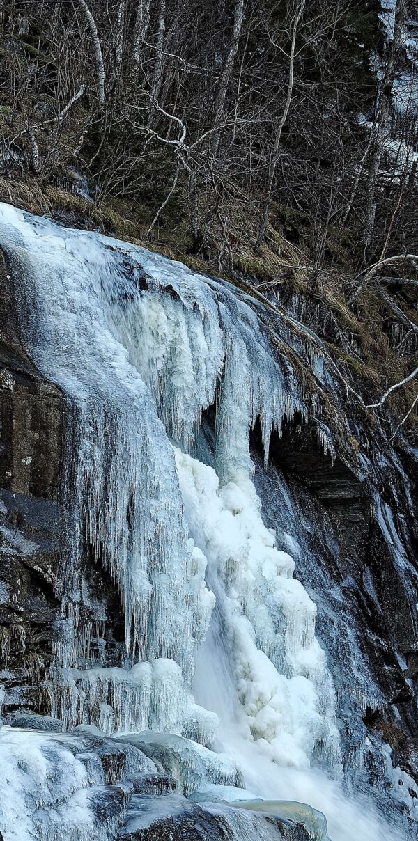 Eiskunst am winterlichen Skjervsfossen